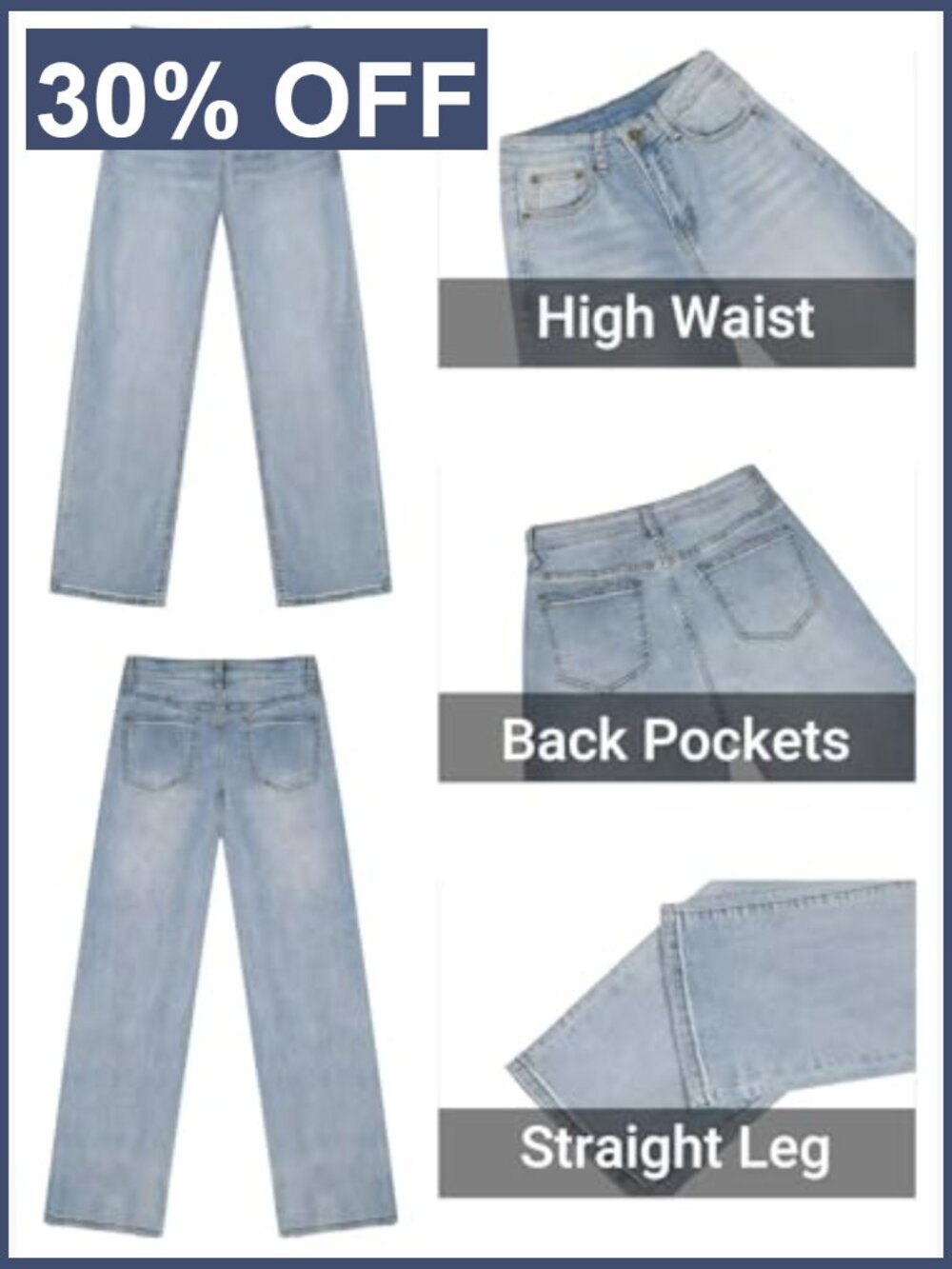 High Waisted Straight Leg Jeans Frayed Raw Hem Baggy Loose Cropped Wide Leg - Picture 6 of 7